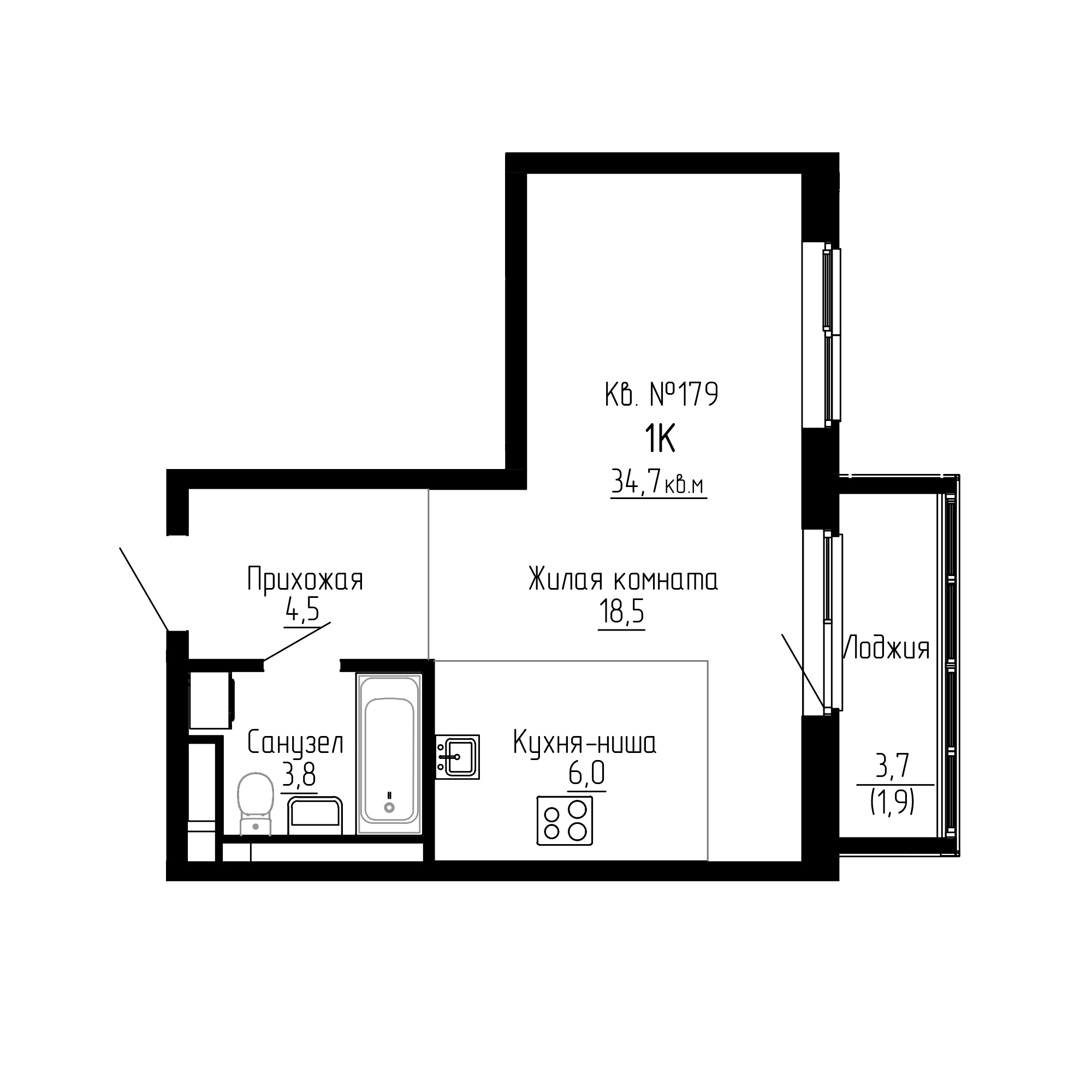 ЖК ДНС Сити (DNS Сити), Студия 34,7 м2, за 6 272 150 ₽, 4 этаж